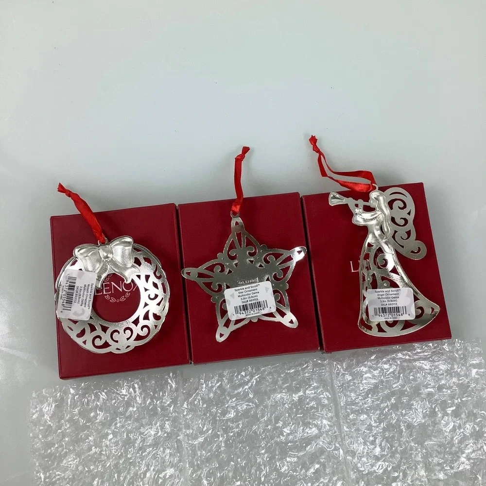 Lenox Sparkle And Scroll Angel Star Wreath ornaments New open box - Picture 6 of 12